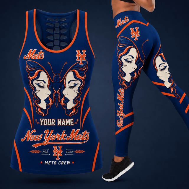 [FLASH SALE] NEW CUSTOMIZED MLB17 NYM NEW YORK METS HOLLOW TANK TOP & LEGGINGS SET