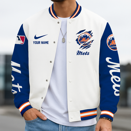 LIMITED EDITION - NEW CUSTOMIZED MLB17 NYM NEW YORK METS BASEBALL JACKET, SATIN VARSITY JACKET