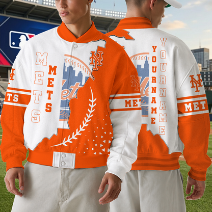 LIMITED EDITION - NEW CUSTOMIZED MLB17 NYM NEW YORK METS SATIN VARSITY & BASEBALL JACKET