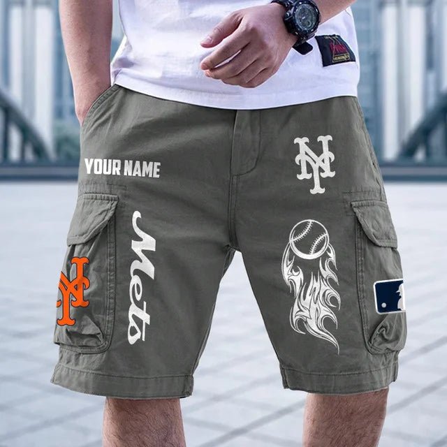 [FLASH SALE] NEW CUSTOMIZED MLB17 NYM NEW YORK METS MEN'S CARGO SHORTS