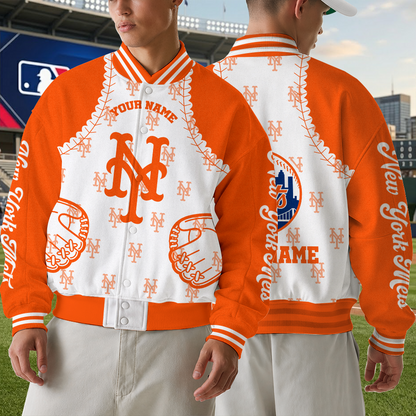 LIMITED EDITION - NEW CUSTOMIZED MLB17 NYM NEW YORK METS SATIN VARSITY & BASEBALL JACKET
