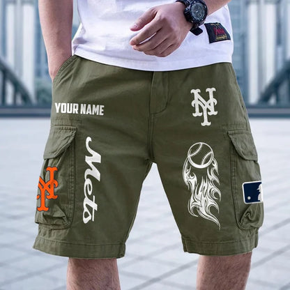 [FLASH SALE] NEW CUSTOMIZED MLB17 NYM NEW YORK METS MEN'S CARGO SHORTS