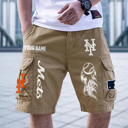 [FLASH SALE] NEW CUSTOMIZED MLB17 NYM NEW YORK METS MEN'S CARGO SHORTS