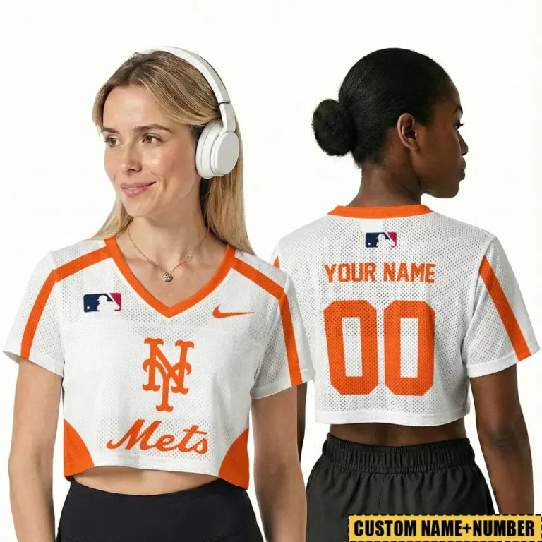 [FLASH SALE] NEW CUSTOMIZED MLB17 NYM NEW YORK METS V-NECK JERSEY CROP TOP