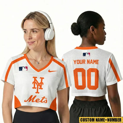 [FLASH SALE] NEW CUSTOMIZED MLB17 NYM NEW YORK METS V-NECK JERSEY CROP TOP