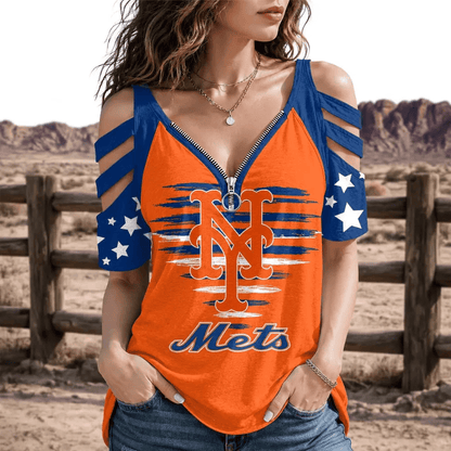 [FLASH SALE] NEW CUSTOMIZED MLB17 NYM NEW YORK METS STRAPPY COLD-SHOULDER TOP