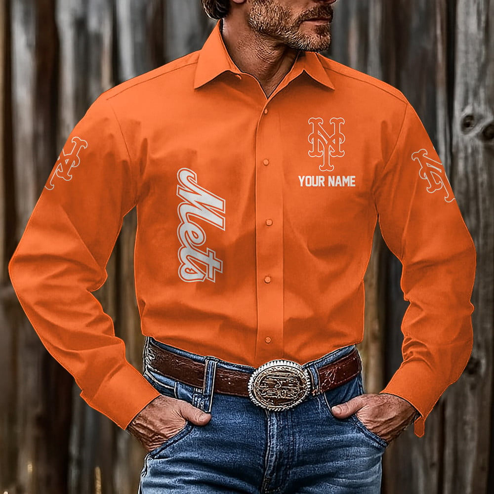 LIMITED EDITION - NEW CUSTOMIZED MLB17 NYM NEW YORK METS MEN'S LONG SLEEVE BUTTON-UP SHIRT