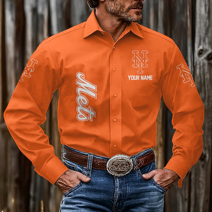 LIMITED EDITION - NEW CUSTOMIZED MLB17 NYM NEW YORK METS MEN'S LONG SLEEVE BUTTON-UP SHIRT