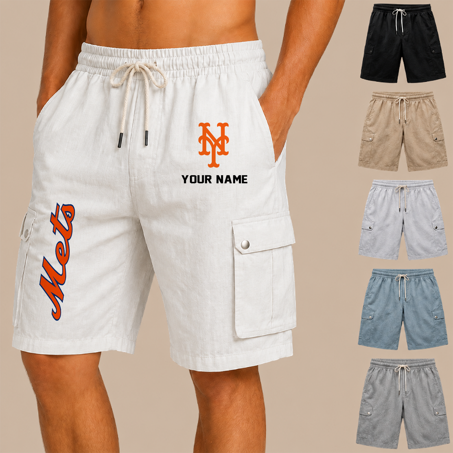 [FLASH SALE] NEW CUSTOMIZED MLB17 NYM NEW YORK METS MEN'S DRAWSTRING CARGO SHORTS