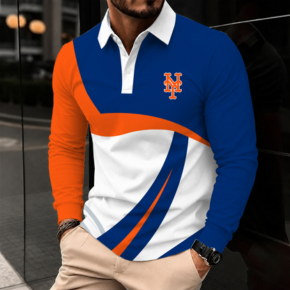 [FLASH SALE] NEW CUSTOMIZED MLB17 NYM NEW YORK METS MEN'S LONG SLEEVE POLO