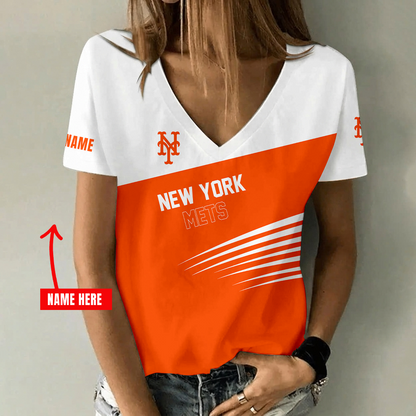[FLASH SALE] NEW CUSTOMIZED MLB17 NYM NEW YORK METS V-NECK FEMALE SHIRT