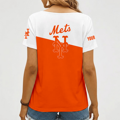 [FLASH SALE] NEW CUSTOMIZED MLB17 NYM NEW YORK METS V-NECK FEMALE SHIRT