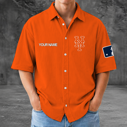 [FLASH SALE] NEW CUSTOMIZED MLB17 NYM NEW YORK METS SEERSUCKER BUTTON SHIRT