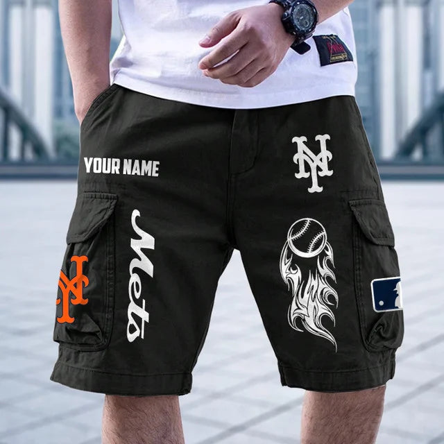 [FLASH SALE] NEW CUSTOMIZED MLB17 NYM NEW YORK METS MEN'S CARGO SHORTS