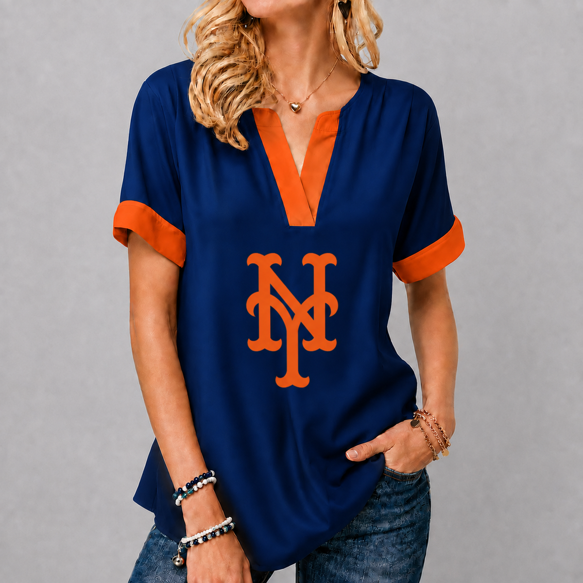 LIMITED EDITION - NEW CUSTOMIZED MLB17 NYM NEW YORK METS V-NECK FEMALE SHIRT