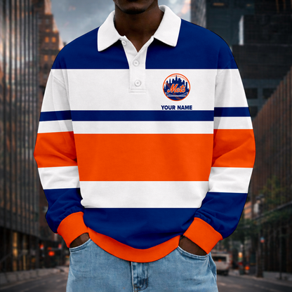 LIMITED EDITION - NEW CUSTOMIZED MLB17 NYM NEW YORK METS MEN LONG SLEEVE POLO