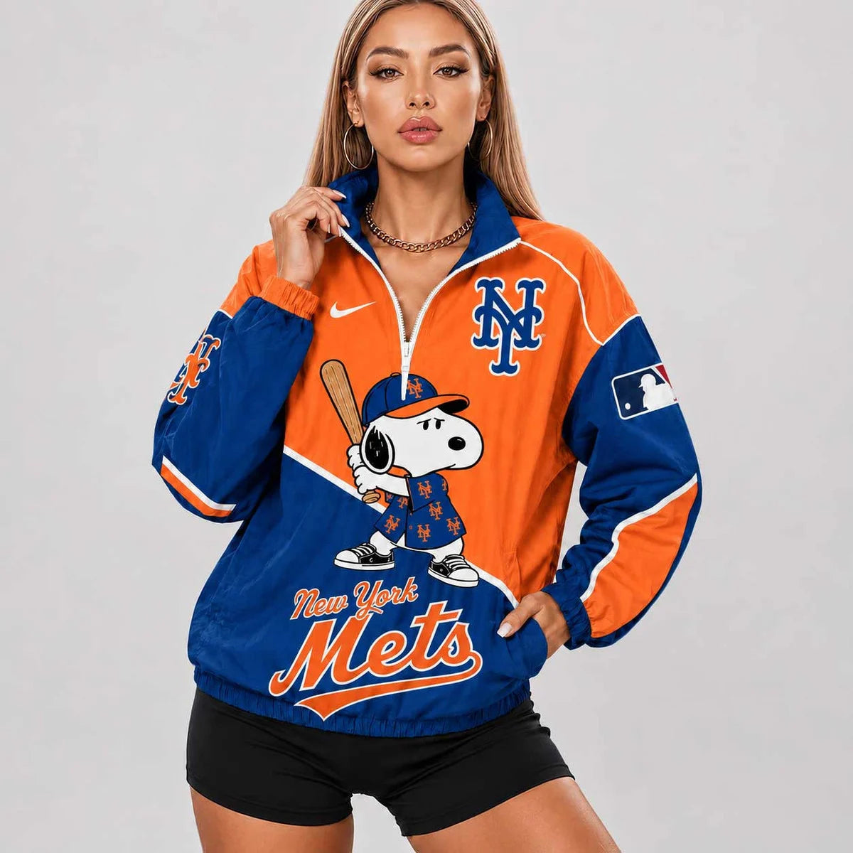 [FLASH SALE] NEW CUSTOMIZED MLB17 NYM NEW YORK METS V-NECK ZIPPER SWEATSHIRT JACKET