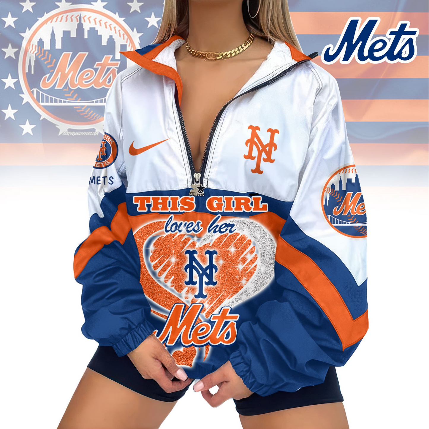 LIMITED EDITION - NEW CUSTOMIZED MLB17 NYM NEW YORK METS V-NECK ZIPPER SWEATSHIRT JACKET
