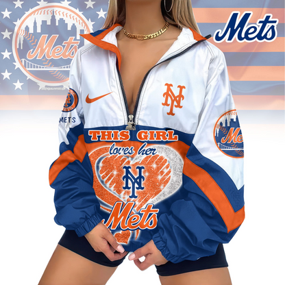 LIMITED EDITION - NEW CUSTOMIZED MLB17 NYM NEW YORK METS V-NECK ZIPPER SWEATSHIRT JACKET