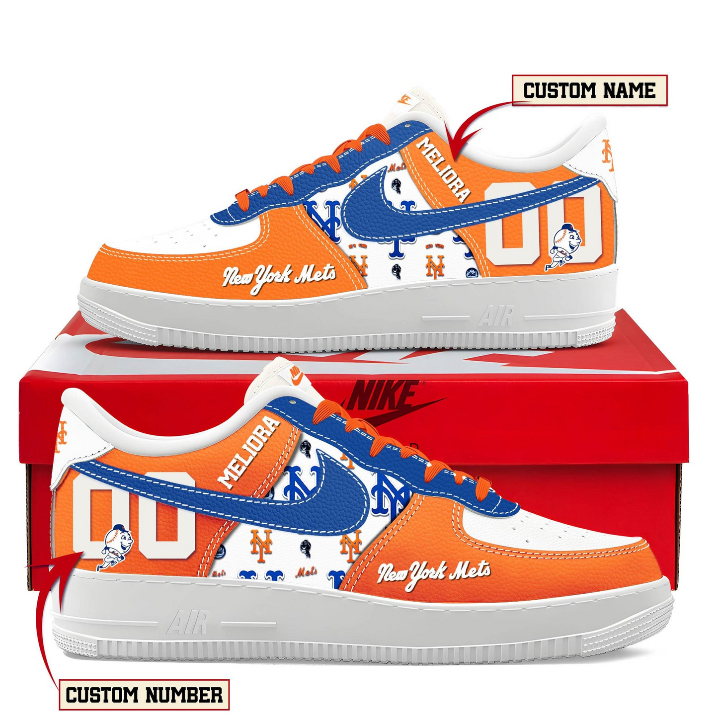 LIMITED EDITION - NEW CUSTOMIZED MLB17 NYM NEW YORK METS AF1 SHOES