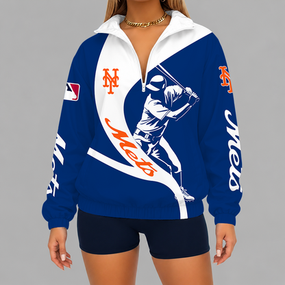 [FLASH SALE] NEW CUSTOMIZED MLB17 NYM NEW YORK METS V-NECK ZIPPER SWEATSHIRT JACKET