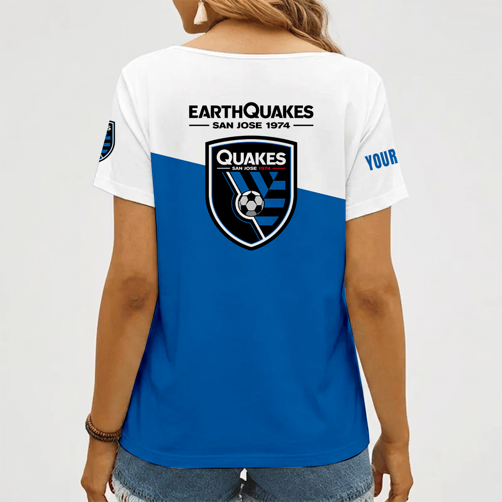 [FAN EXCLUSIVE] NEW CUSTOMIZED MLS17 SJE SAN JOSE EARTHQUAKES V-NECK FEMALE SHIRT