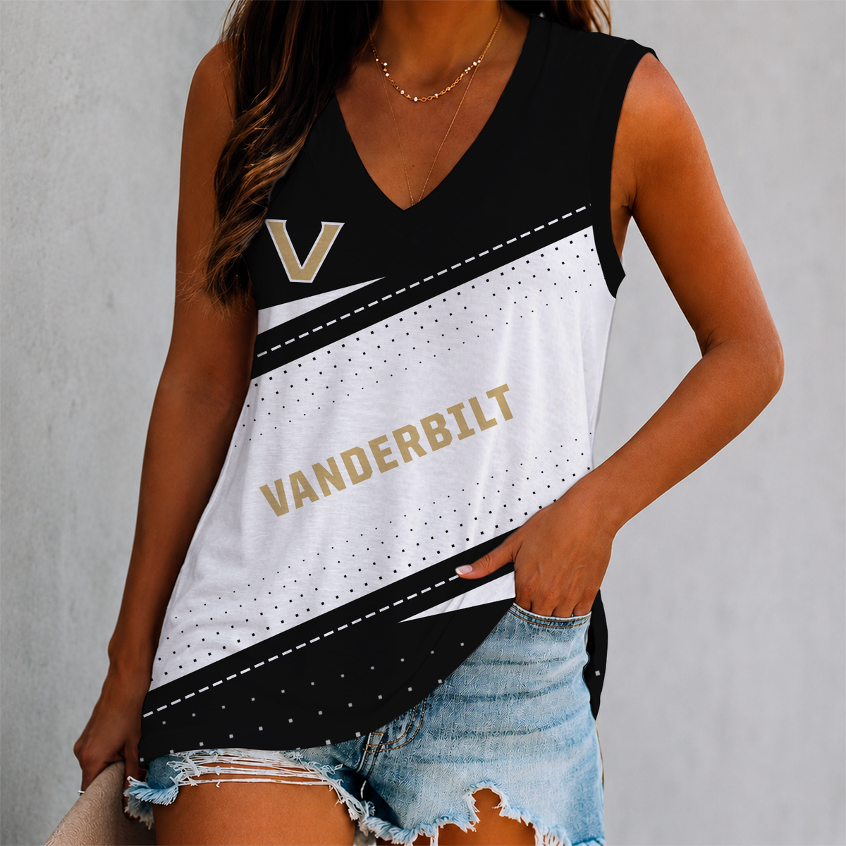 VIRAL EDITION - NEW CUSTOMIZED NCAA CWS17 VDC VANDERBILT COMMODORES WOMEN'S V-NECK TANK TOP