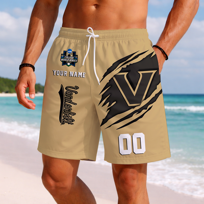 LIMITED EDITION - NEW CUSTOMIZED NCAA CWS17 VDC VANDERBILT COMMODORES SHORT PANTS