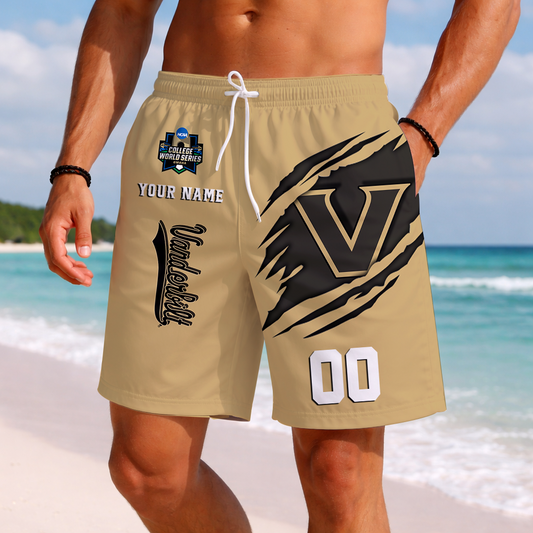 LIMITED EDITION - NEW CUSTOMIZED NCAA CWS17 VDC VANDERBILT COMMODORES SHORT PANTS