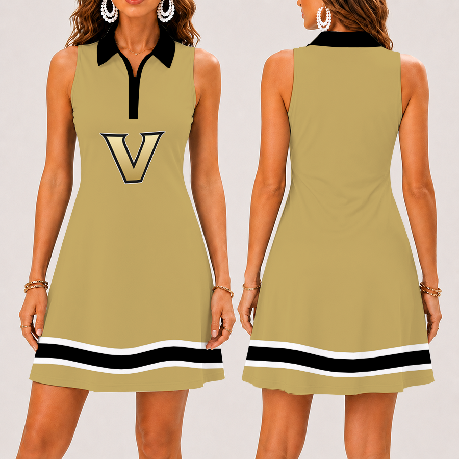 [FAN FAVORITE] NEW CUSTOMIZED NCAA CWS17 VDC VANDERBILT COMMODORES WOMEN'S ZIP SLEEVELESS POLO DRESS