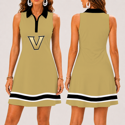 [FAN FAVORITE] NEW CUSTOMIZED NCAA CWS17 VDC VANDERBILT COMMODORES WOMEN'S ZIP SLEEVELESS POLO DRESS