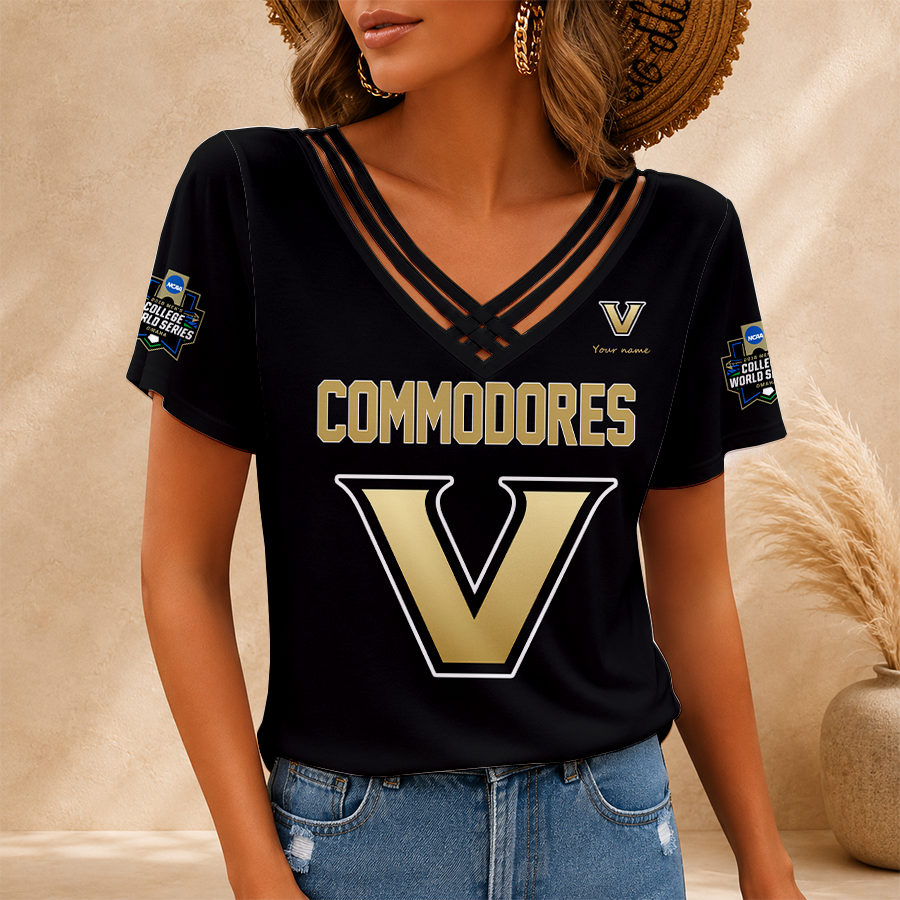 [FAN FAVORITE] NEW CUSTOMIZED NCAA CWS17 VDC VANDERBILT COMMODORES V-NECK SHIRT