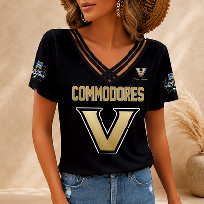 [FAN FAVORITE] NEW CUSTOMIZED NCAA CWS17 VDC VANDERBILT COMMODORES V-NECK SHIRT