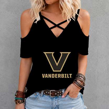 [FAN FAVORITE] NEW CUSTOMIZED NCAA CWS17 VDC VANDERBILT COMMODORES CRISS CROSS V-NECK TOP