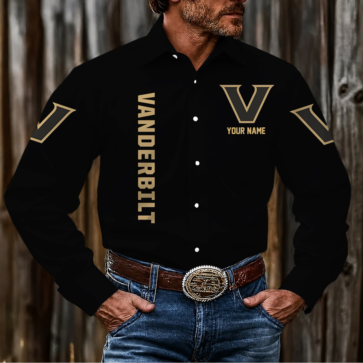 LIMITED EDITION - NEW CUSTOMIZED NCAA CWS17 VDC VANDERBILT COMMODORES MEN'S LONG SLEEVE BUTTON-UP SHIRT