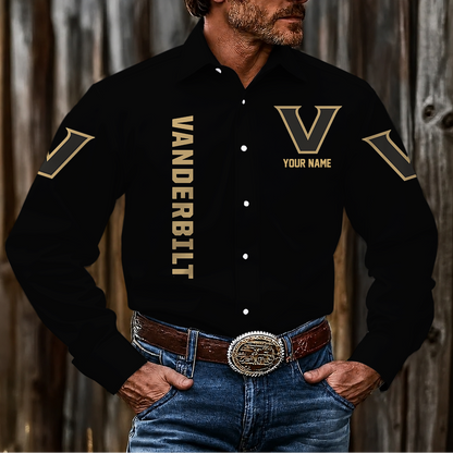 LIMITED EDITION - NEW CUSTOMIZED NCAA CWS17 VDC VANDERBILT COMMODORES MEN'S LONG SLEEVE BUTTON-UP SHIRT