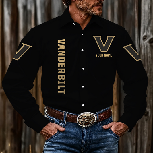 LIMITED EDITION - NEW CUSTOMIZED NCAA CWS17 VDC VANDERBILT COMMODORES MEN'S LONG SLEEVE BUTTON-UP SHIRT