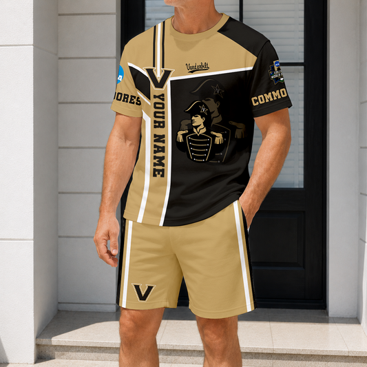ELITE EDITION - NEW CUSTOMIZED NCAA CWS17 VDC VANDERBILT COMMODORES T-SHIRT & SHORT PANTS SET