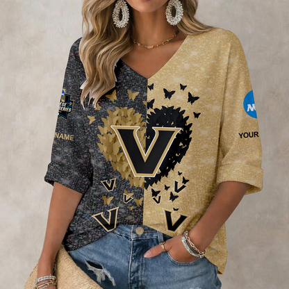 LIMITED EDITION - NEW CUSTOMIZED NCAA CWS17 VDC VANDERBILT COMMODORES WOMEN'S HEART V-NECK LONG SLEEVE SHIRT