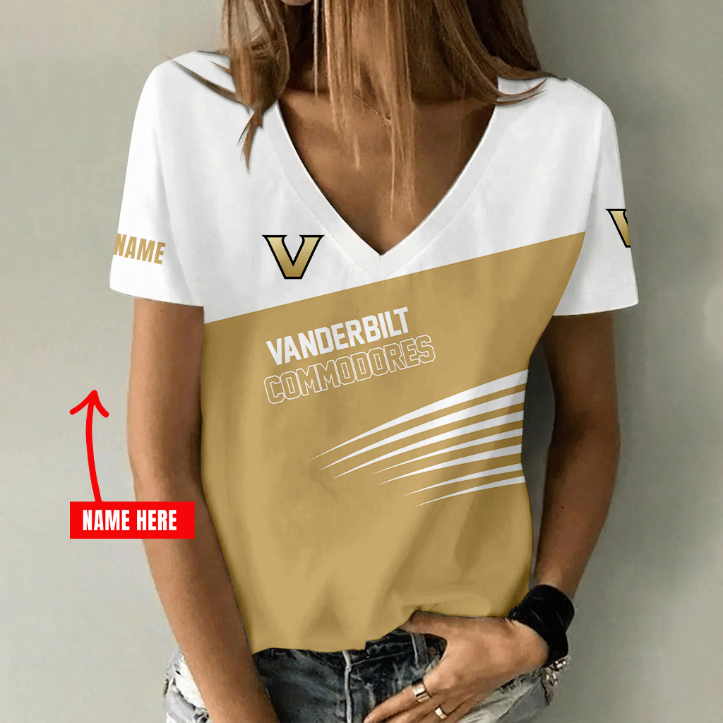 [FAN FAVORITE] NEW CUSTOMIZED NCAA CWS17 VDC VANDERBILT COMMODORES V-NECK FEMALE SHIRT