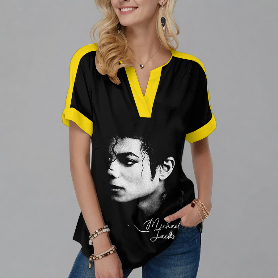 [FAN EXCLUSIVE] NEW CUSTOMIZED MICHAEL JACKSON V-NECK FEMALE SHIRT