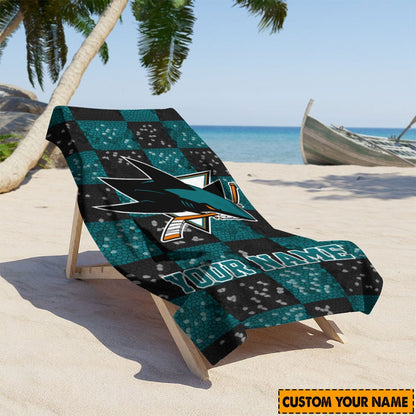 LIMITED EDITION - NEW CUSTOMIZED NHL32 SJS SAN JOSE SHARKS BEACH & BATH TOWEL
