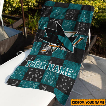 LIMITED EDITION - NEW CUSTOMIZED NHL32 SJS SAN JOSE SHARKS BEACH & BATH TOWEL