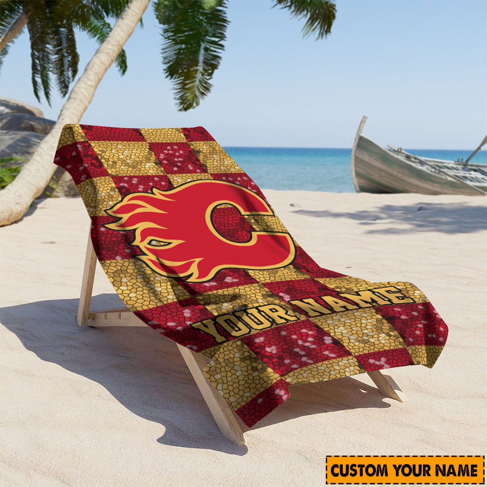 LIMITED EDITION - NEW CUSTOMIZED NHL17 CGF CALGARY FLAMES BEACH & BATH TOWEL