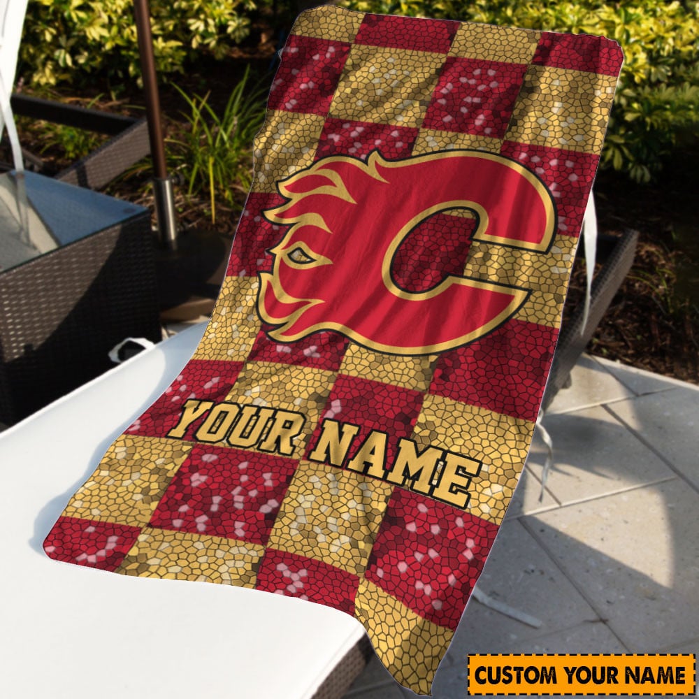 LIMITED EDITION - NEW CUSTOMIZED NHL17 CGF CALGARY FLAMES BEACH & BATH TOWEL