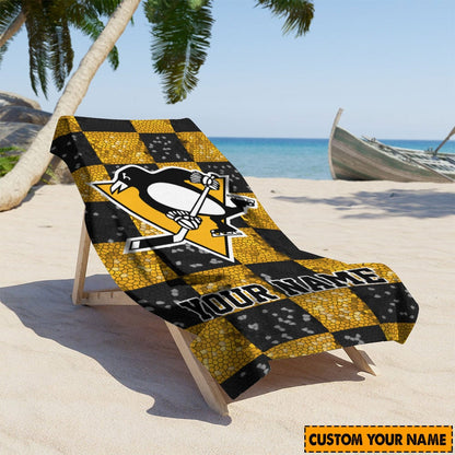 LIMITED EDITION - NEW CUSTOMIZED NHL26 PBP PITTSBURGH PENGUINS BEACH & BATH TOWEL