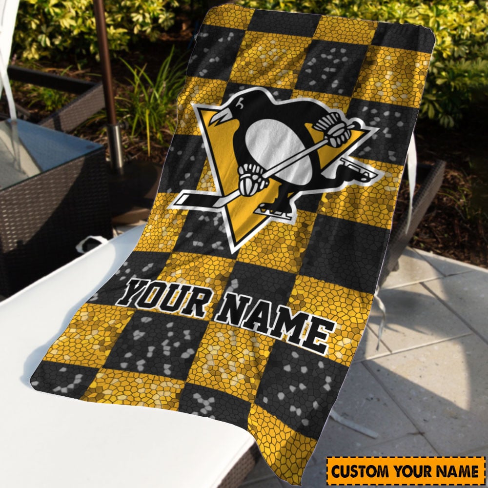 LIMITED EDITION - NEW CUSTOMIZED NHL26 PBP PITTSBURGH PENGUINS BEACH & BATH TOWEL