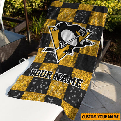 LIMITED EDITION - NEW CUSTOMIZED NHL26 PBP PITTSBURGH PENGUINS BEACH & BATH TOWEL