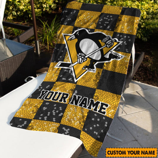 LIMITED EDITION - NEW CUSTOMIZED NHL26 PBP PITTSBURGH PENGUINS BEACH & BATH TOWEL