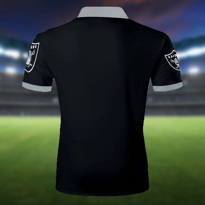 LIMITED EDITION - NEW CUSTOMIZED NFL07 LVR LAS VEGAS RAIDERS ZIP POLO SHIRT